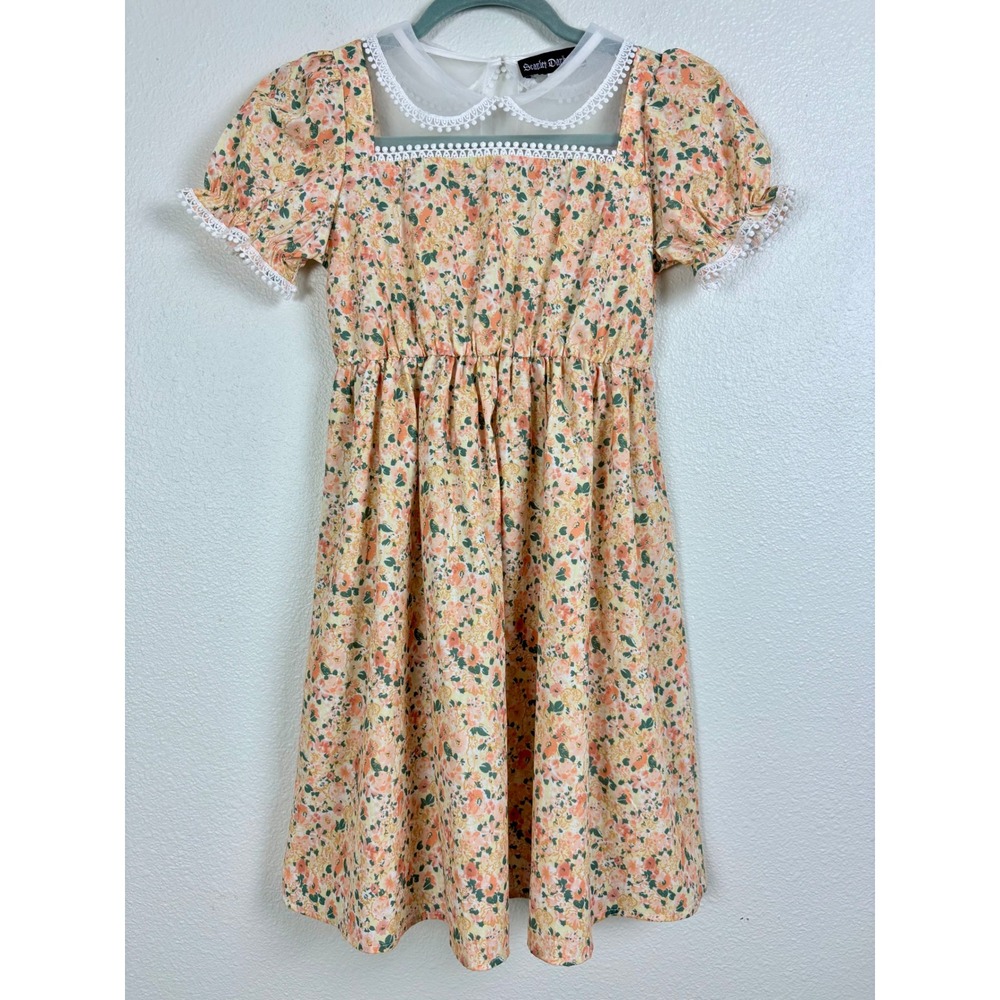Scarlet Darkness Girls  Dress10Y Floral Cottagecore Peter Pan Collar Puff Sleeve